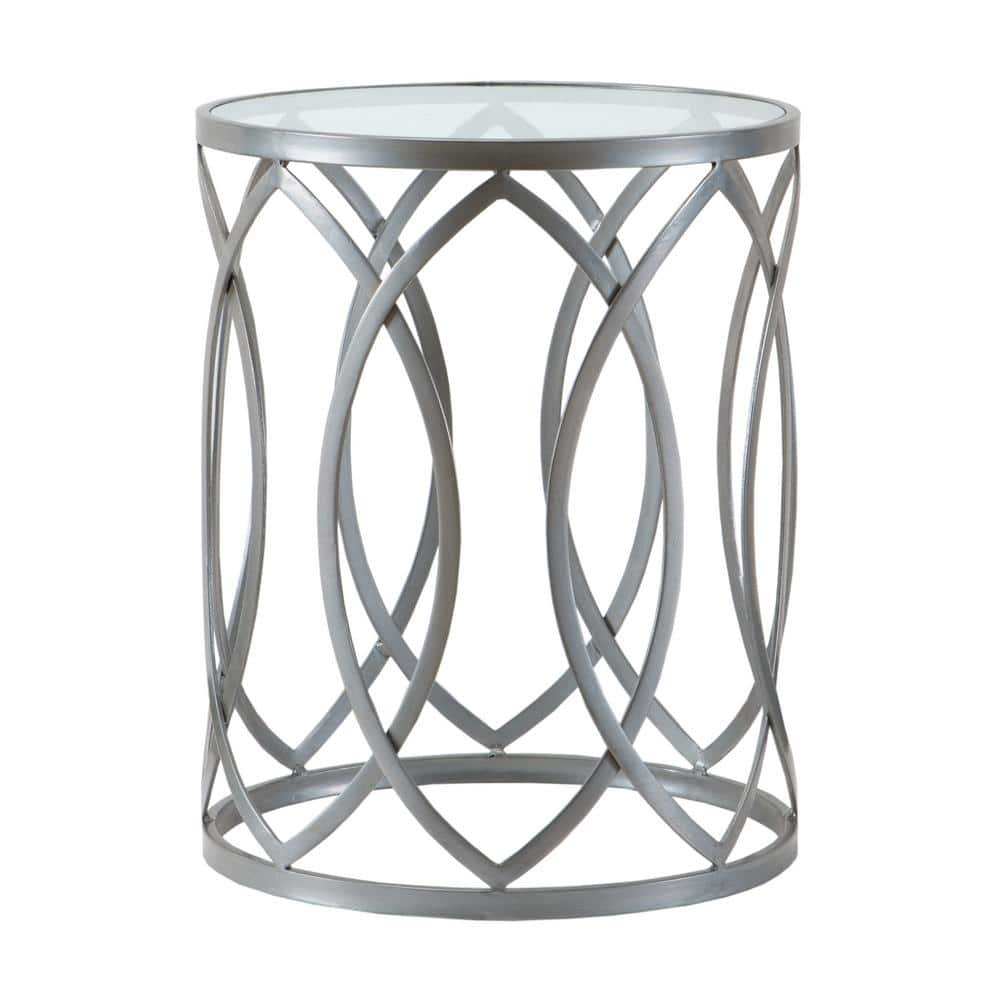 Coen 16.25 in. Grey Round Glass End Table with Eyelet