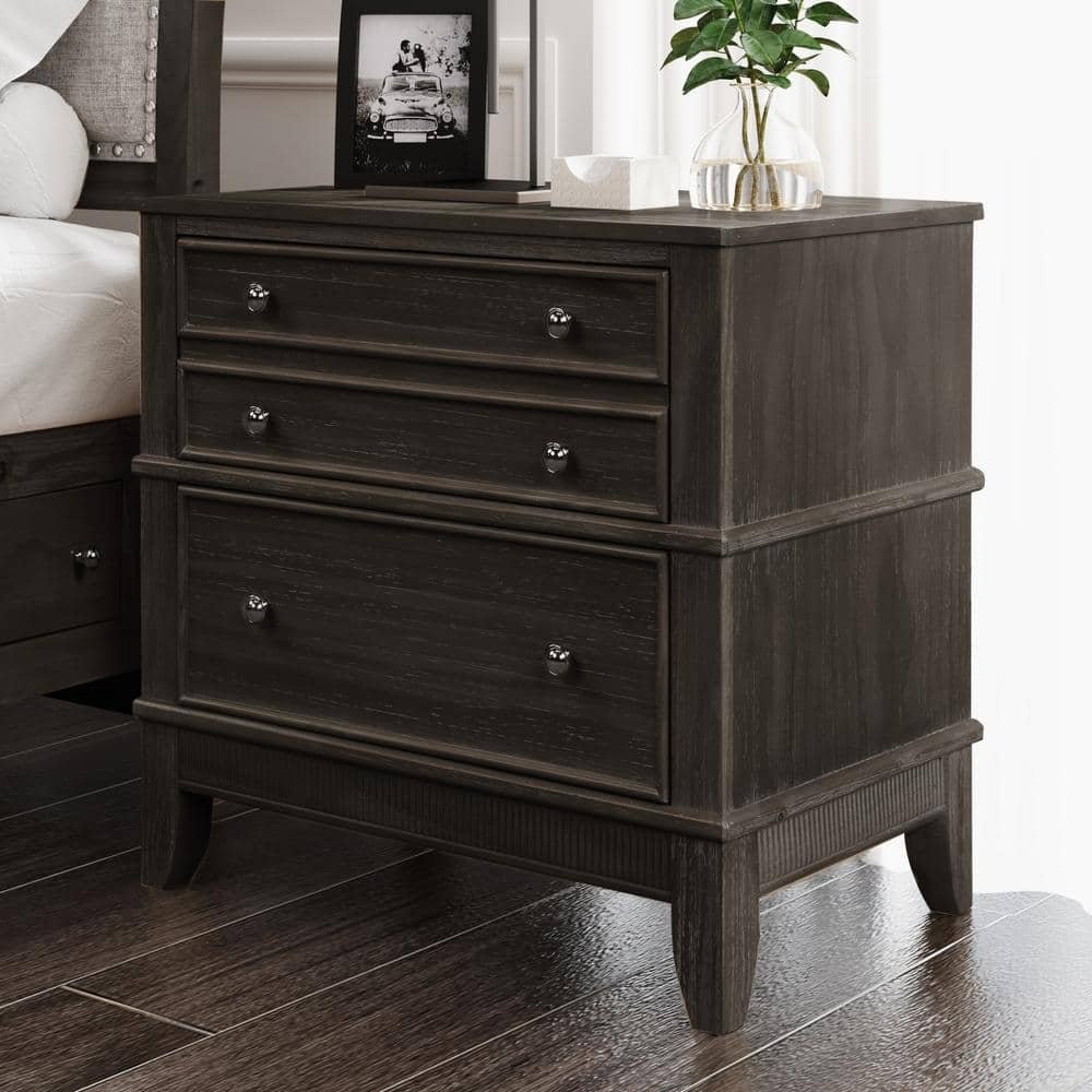 Coffee Rustic 3-Drawer 27 in.W Nightstand, Solid Wood Bedside End Table Stand...
