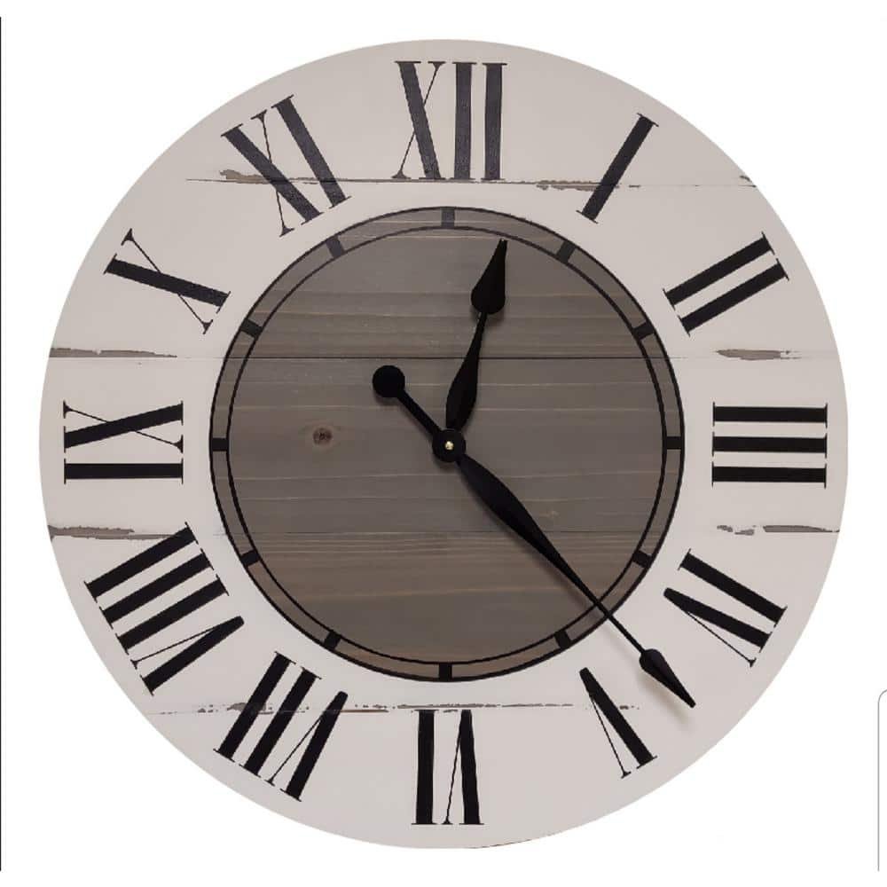 Collum 42 in. White And Gray Farmhouse Wall Clock
