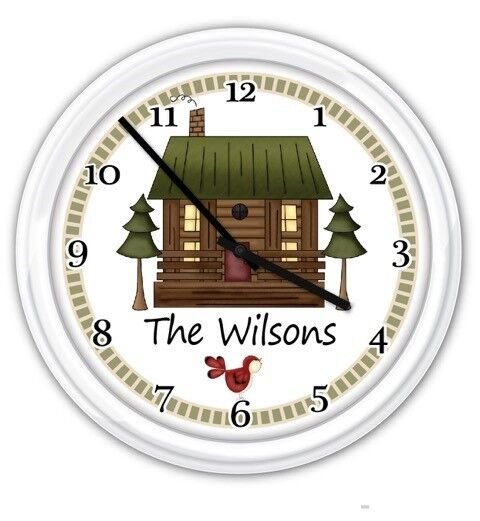Cottage Cabin PERSONALIZED Wall Clock Country Primitive Decor Rustic GIFT