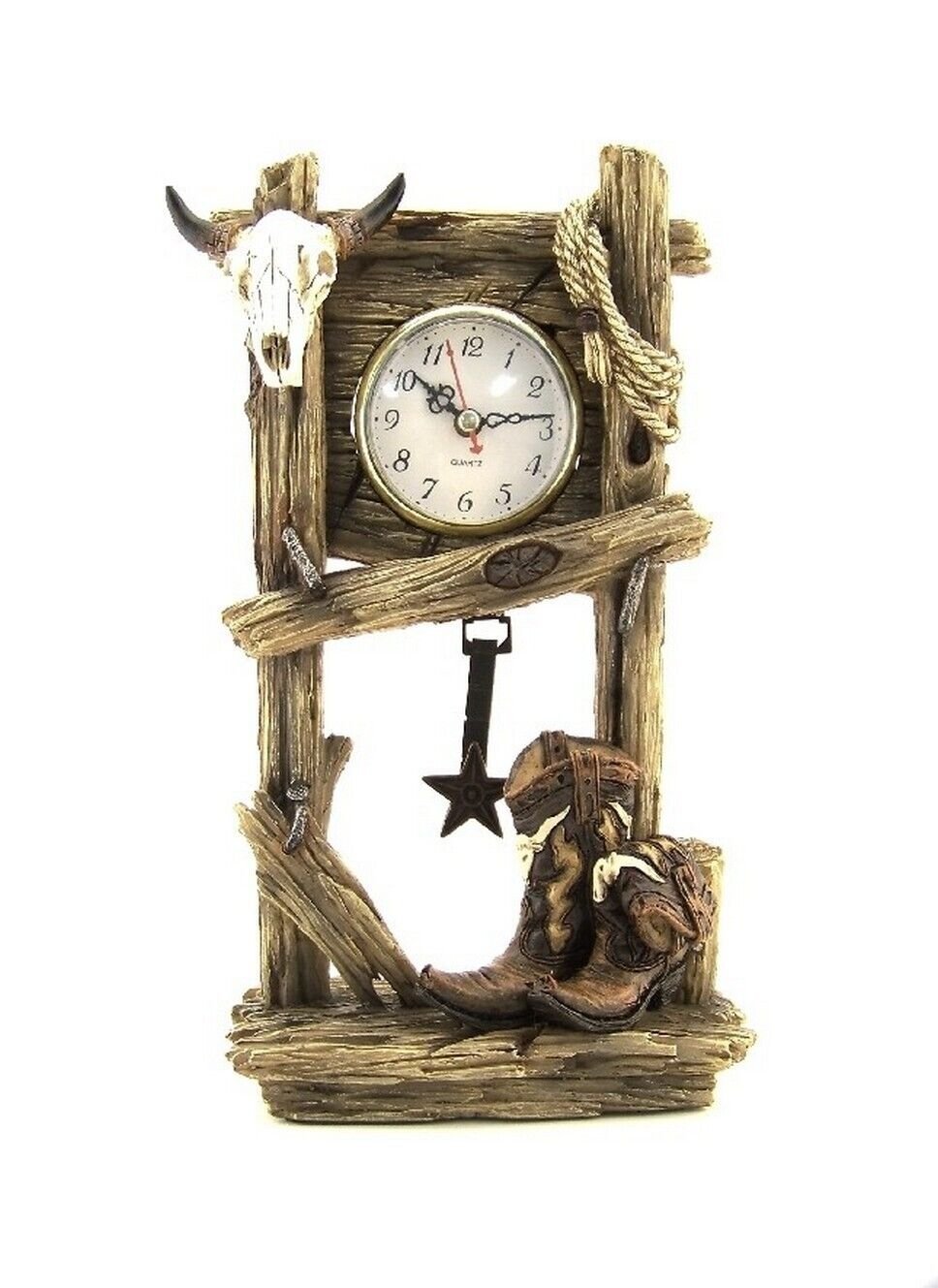 Cowboy Boots Table top Clock wITH Rope Cow Skull Old West Cowboy Design 11' TALL