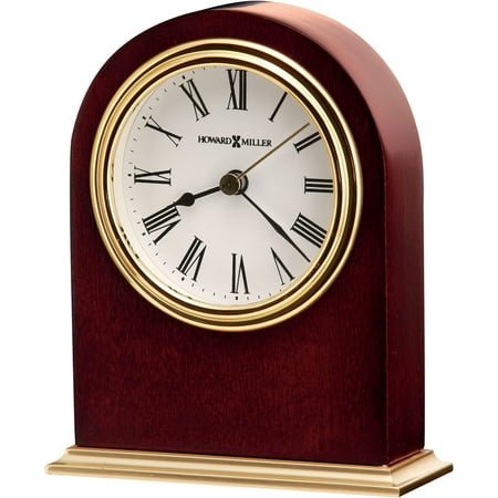 Craven Table Clock 645-401 – Modern Arched Shaped Clock, Low-Gloss Rosewood Hall Finish, Brass Finish Metal Bass, Felt Bottom, Quartz Movement