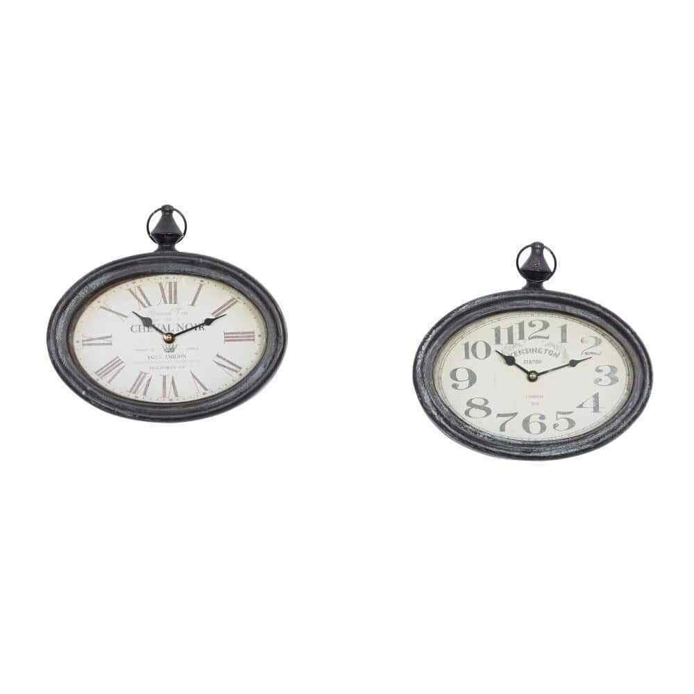 Cream Metal Pocket Watch Style Analog Wall Clock (Set of 2)