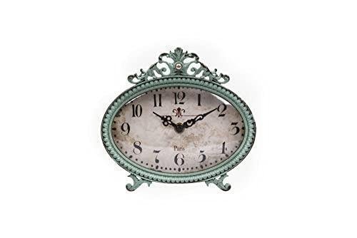 Creative Co-Op Distressed Pewter Mantel Clock, Aqua
