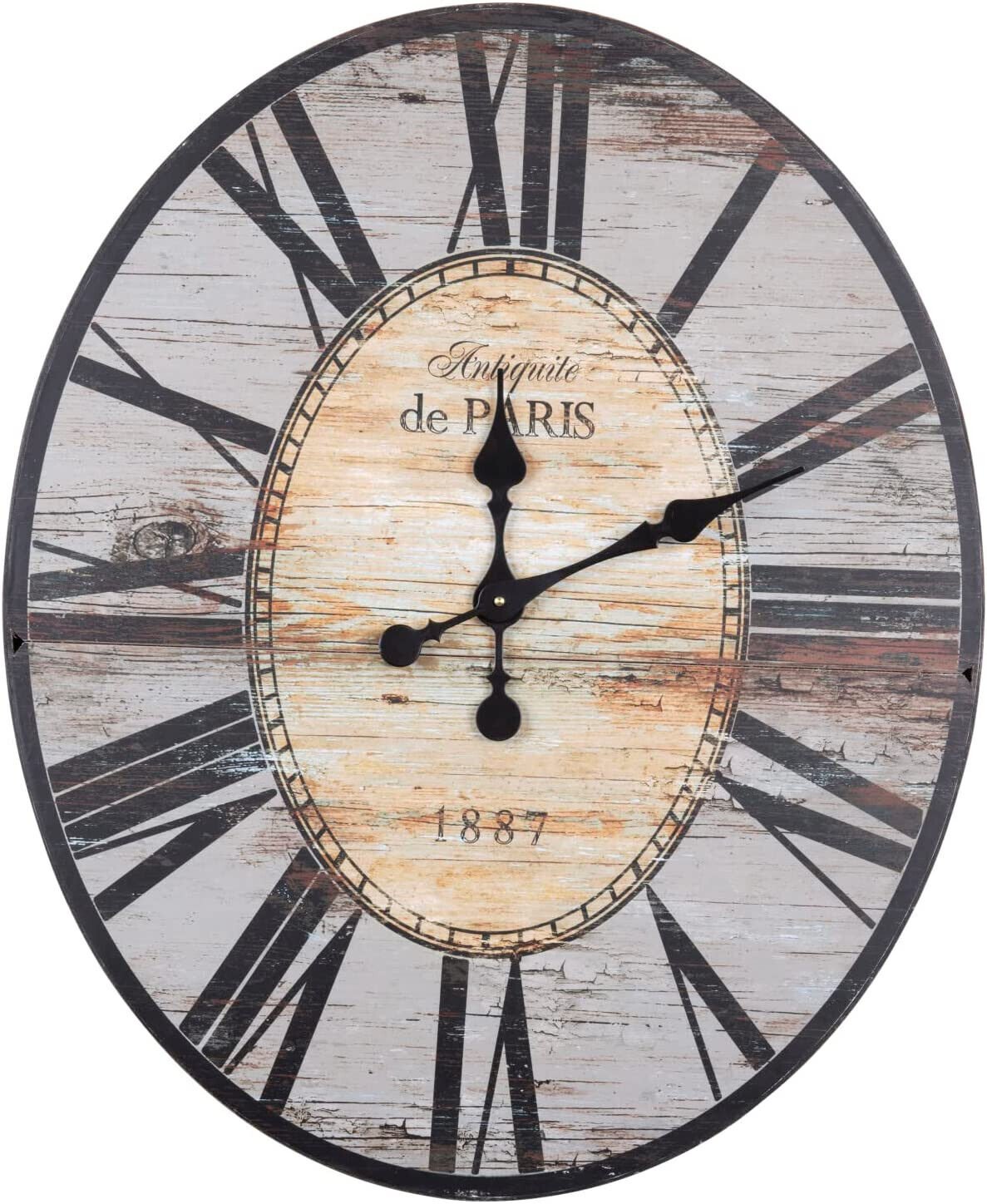 Creative Co-Op Distressed Wood Wall Clock-29" Oval-Gray-NEW-SEALED-FAST SHIPPING