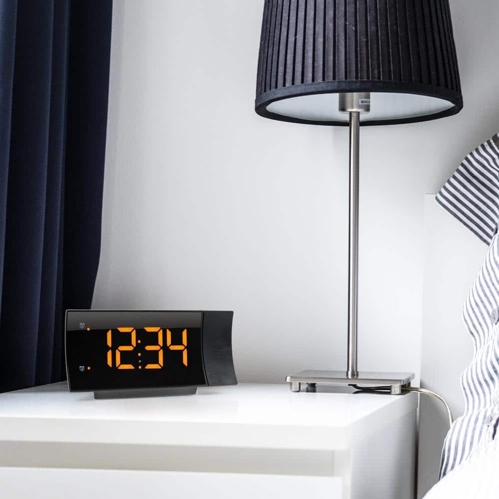 Curved Black LED Projection Alarm Clock with Radio