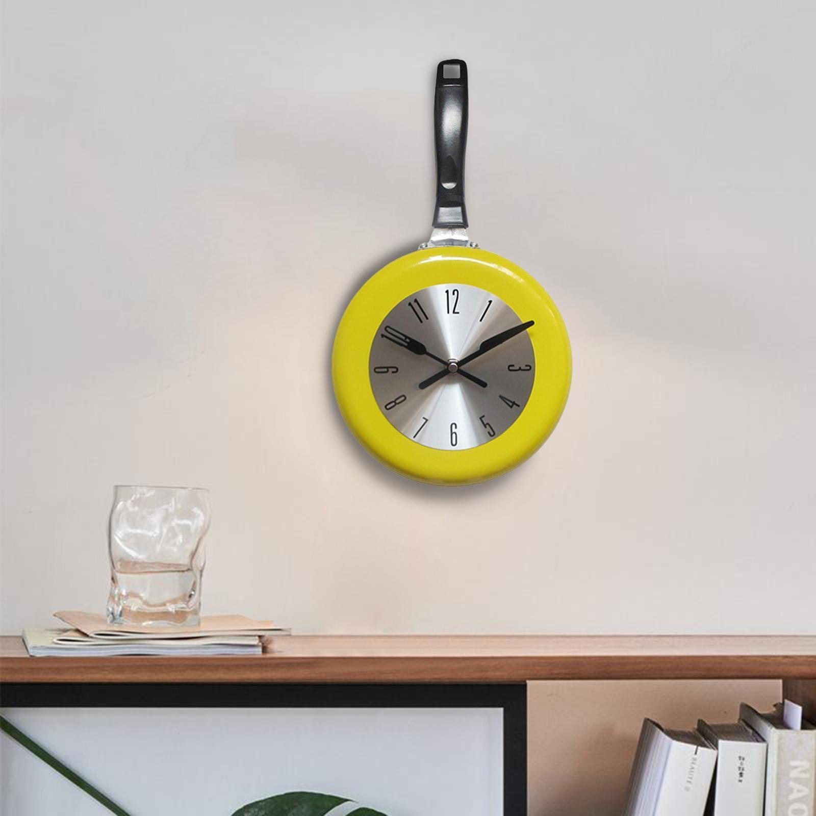 Cute Kitchen Wall Clock Metal Frying Pan Hanging Clock Home Kitchen Decor