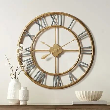 Dahlia Studios Metallic Gold 28 3 / 4 Round Hand Made Iron Wall Clock