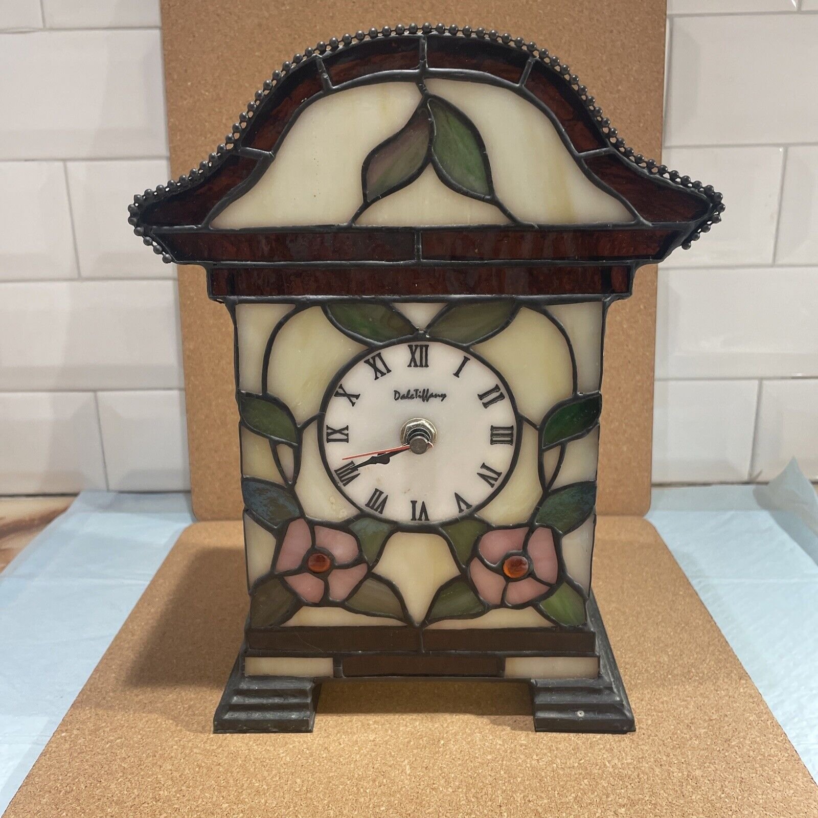 DALE TIFFANY Clock Lamp Table Desk Mantle Night Light/Hand Painted (PARTS)