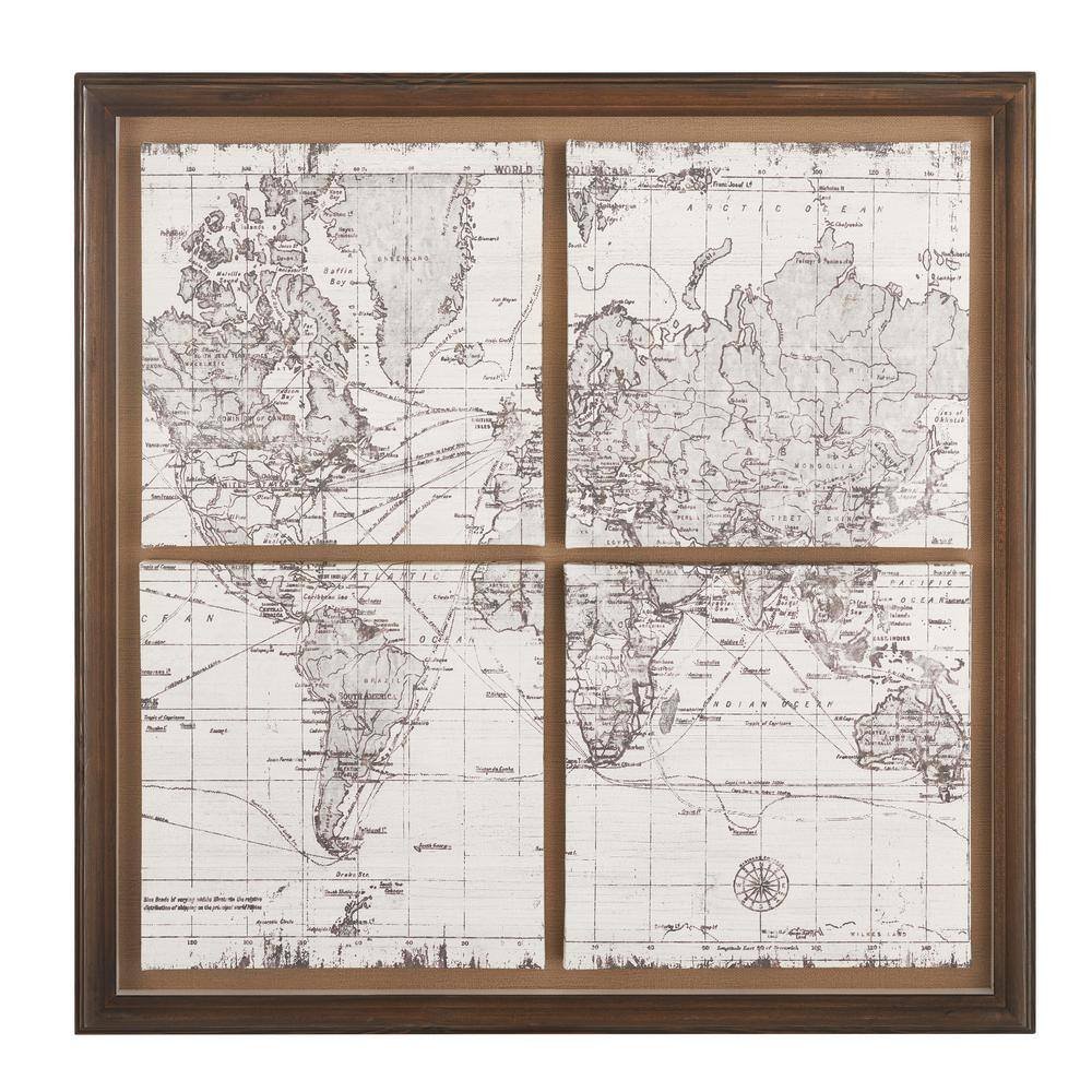 Dark Wood Framed World Map Print Wall Art 29 in. x 29...