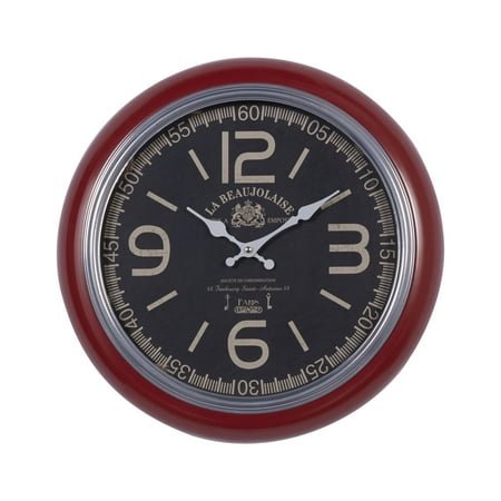 DecMode 17 x 17 In. Red Metal Vintage Wall Clock