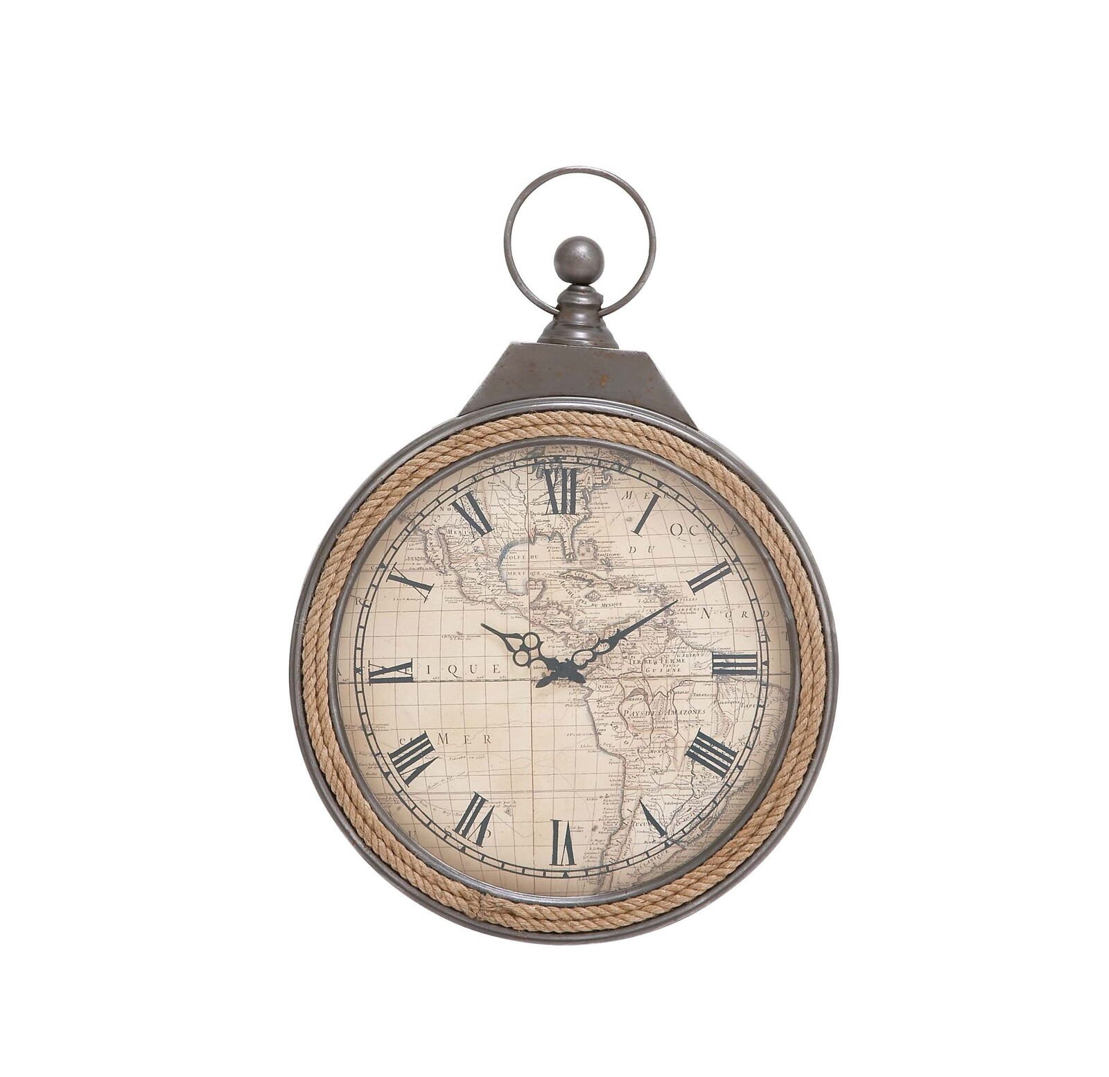 DecMode 21" Brown Metal Pocket Watch Style Wall Clock with Rope Accent Durable
