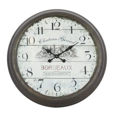 DecMode 28 Brown Metal Wall Clock with Bordeaux