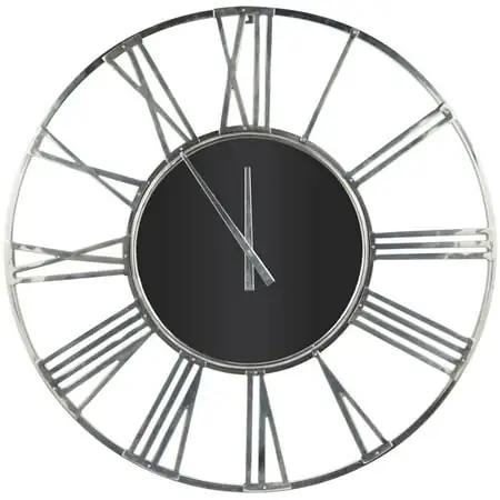 Dec Mode 50 Silver Aluminum Metal Geometric Open Frame Wall Clock with Black Glass Center