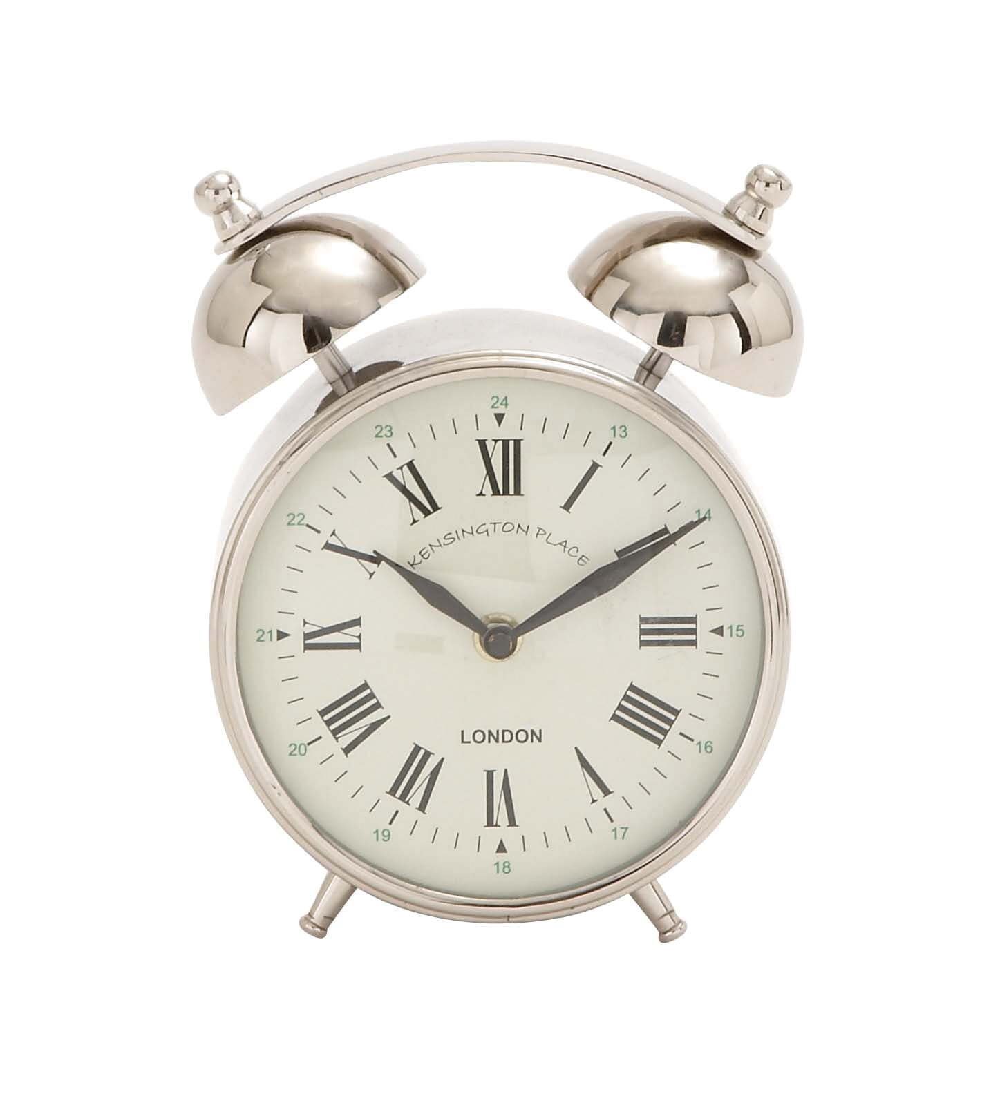 DecMode 7" Silver Stainless Steel Clock with Bell Style Top Traditional Style