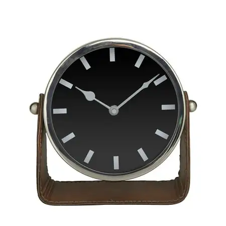 Dec Mode Stainless Steel Modern Round Decorative Desk Clock 7 "W x 7 "H, with Metallic Silver and Leathery Dec Mode Stainless Steel Modern Round Decorative Desk Clock 7 W x 7 H, with Metallic Silver and