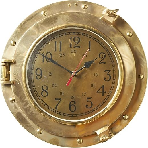 Deco 79 Metal Nautical Decorative Wall Clock Small Port Hole Wall Clock for Home, Wall Clock for Room 12" x 12" x 3", Gold