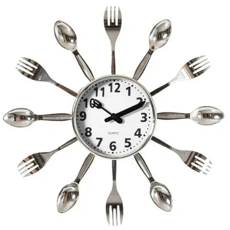 Decorative 3 D Cutlery Utensil Spoon and Decorative 3 D Cutlery Utensil Spoon and Fork Wall Clock for Kitchen, Playroom or Bedroom image
