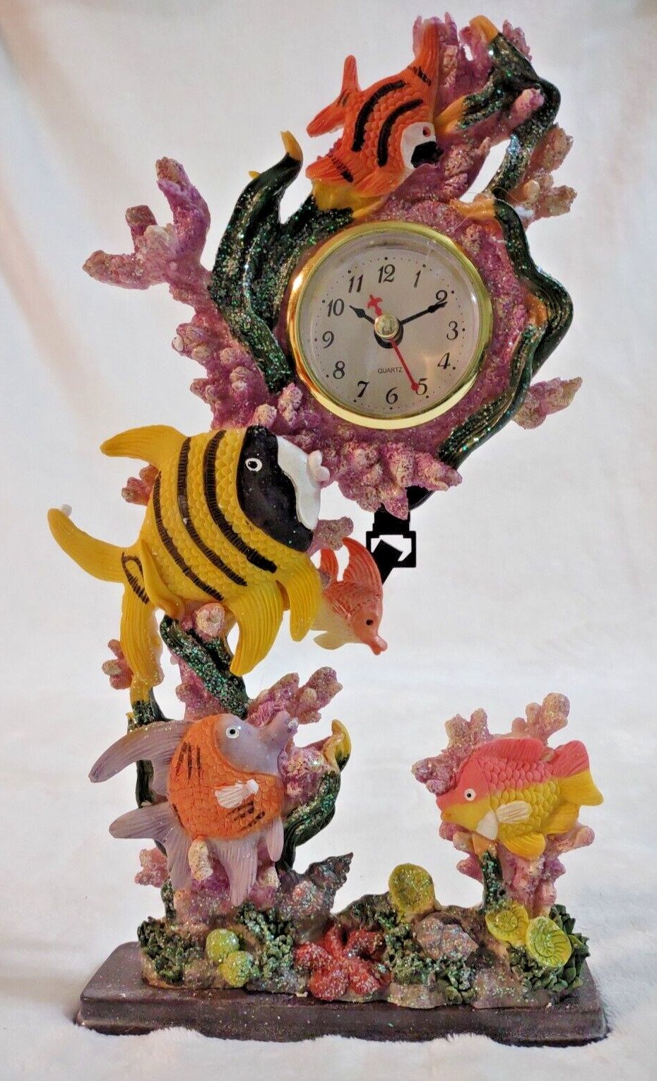 Decorative Clock Tropical Fish and Coral Glittery
