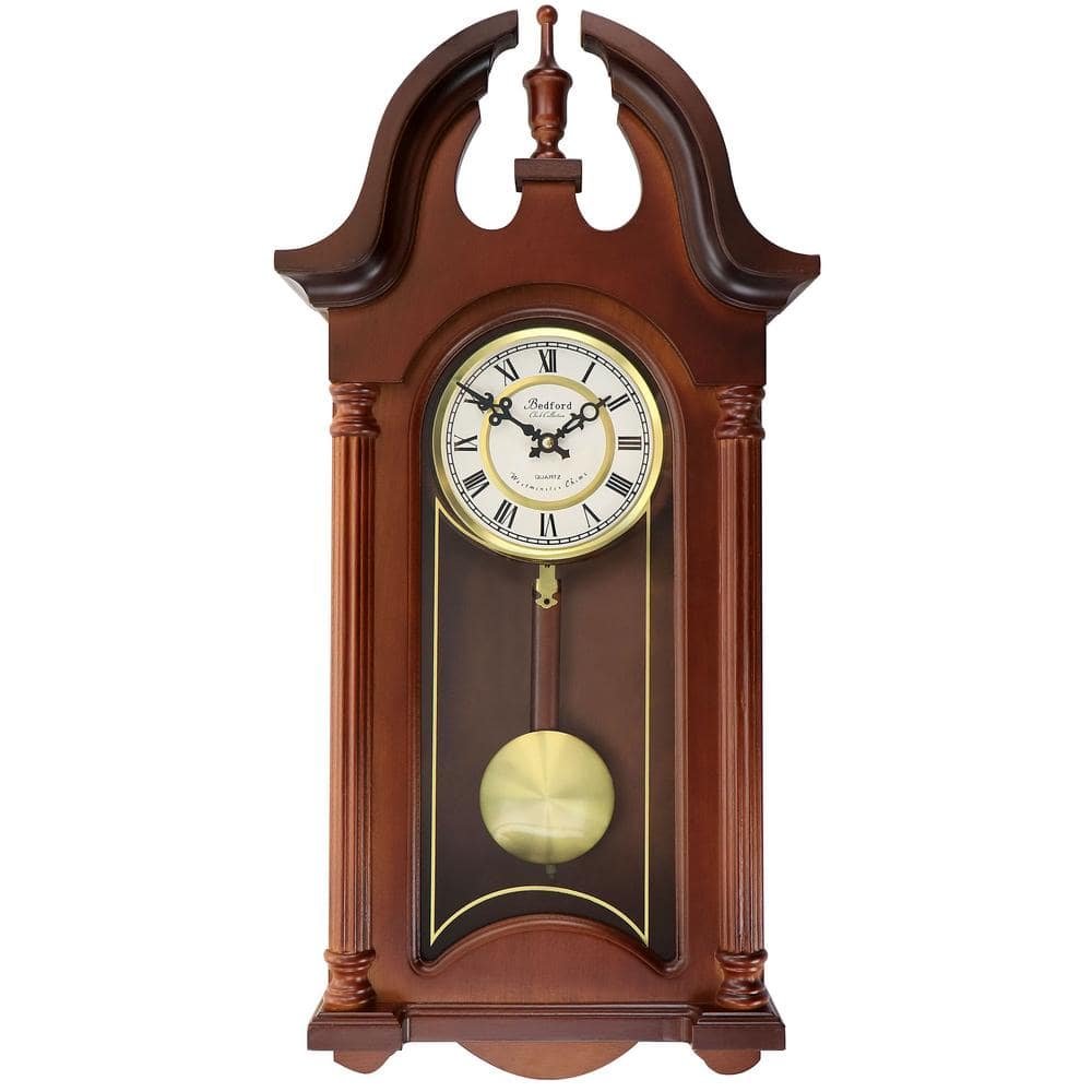 Delphine 27 in. Mahogany Chiming Pendulum Wall Clock