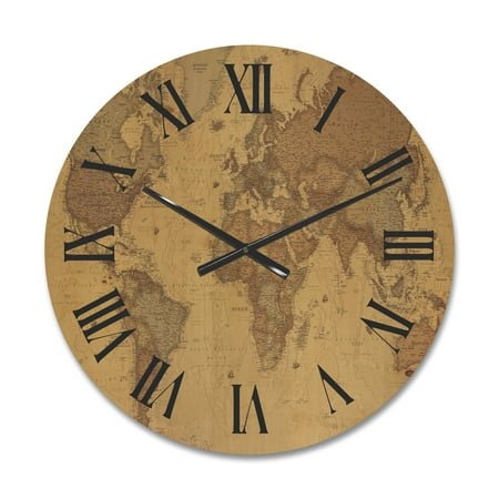 Designart 'Ancient World Map III' Vintage Wood Wall Clock