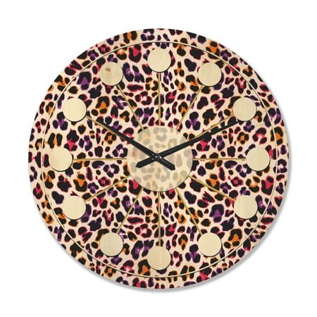Designart 'Leopard Fur Safari Pattern VII' Mid-Century Modern Wood Wall Clock