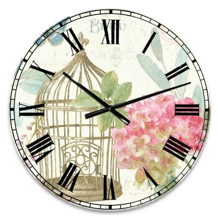 Designart 'Vintage Floral Birdcage I' Traditional Wall Clock