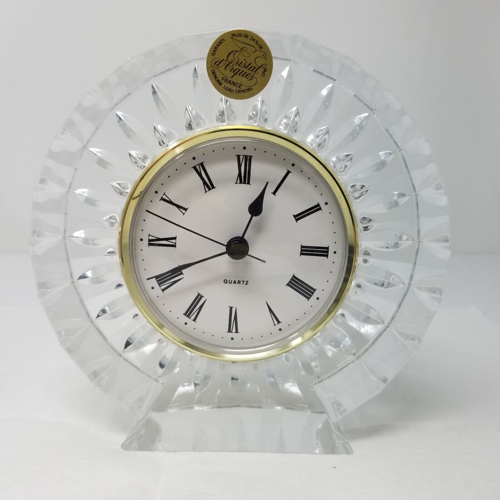 Desk Table Clock Cristal d Arques Scalloped Sunburst Lead Crystal