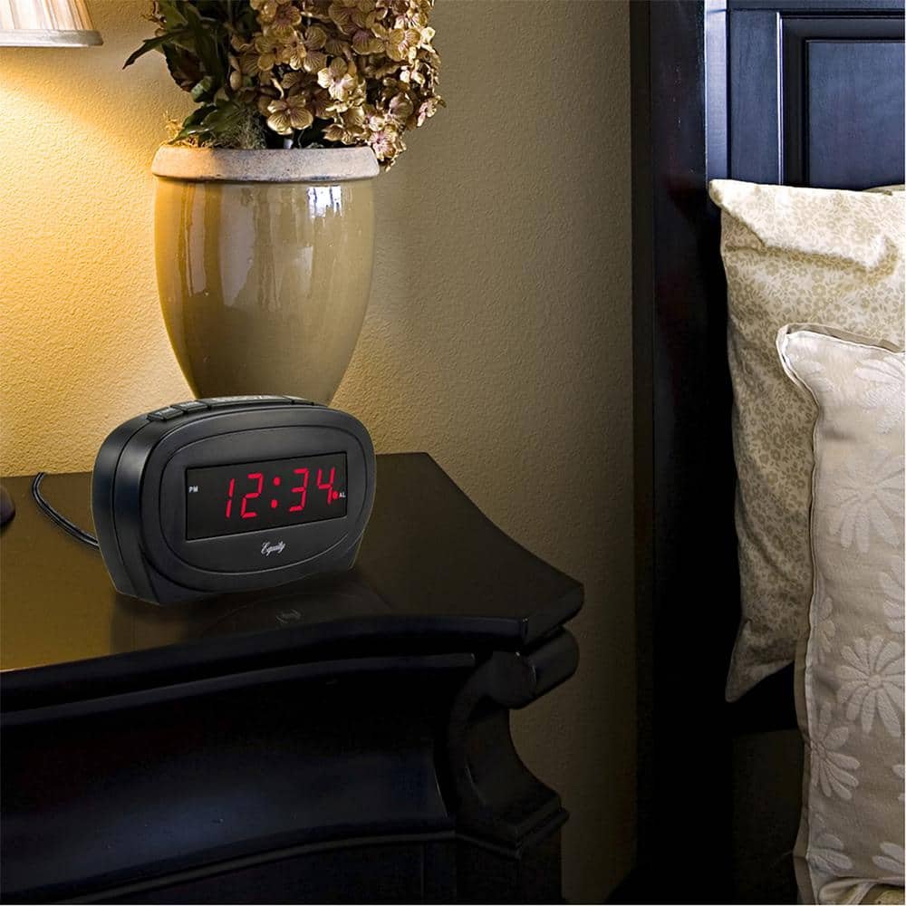 Digital 0.60 in. Red LED Electric Black Alarm Table Clock