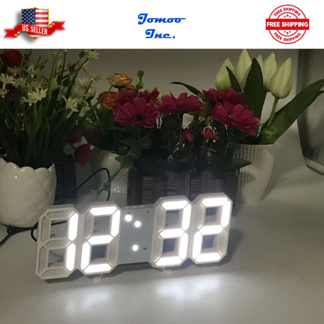 Digital 3D LED Wall Desk Alarm Clock 9.7" Brightness Adjustable Gift Present