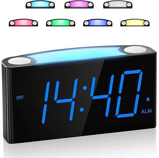 Digital Alarm Clock for Bedroom - 7 Color Night Light,2 USB Chargers,7.5" Large Number Screen & Slider Dimmer,12/24 H,Battery Backup,Easy Loud Electric Alarm Clock for Heavy Sleeper,Boy&Girl Kid Teen