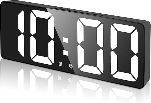 Digital Alarm Clock Large LED Display with 2 Alarm Settings,5-Level Brightness,12/24H,Snooze,Voice Control for Bedrooms Desk Heavy Sleepers Adults๏ผWhite๏ผ