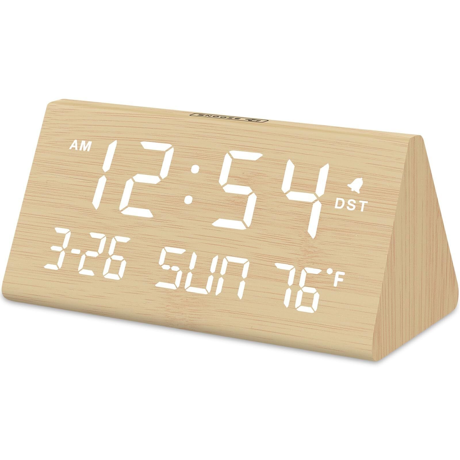 Digital Alarm Clocks for Bedrooms - Wooden Desk Clock with Date, Day of Week,...