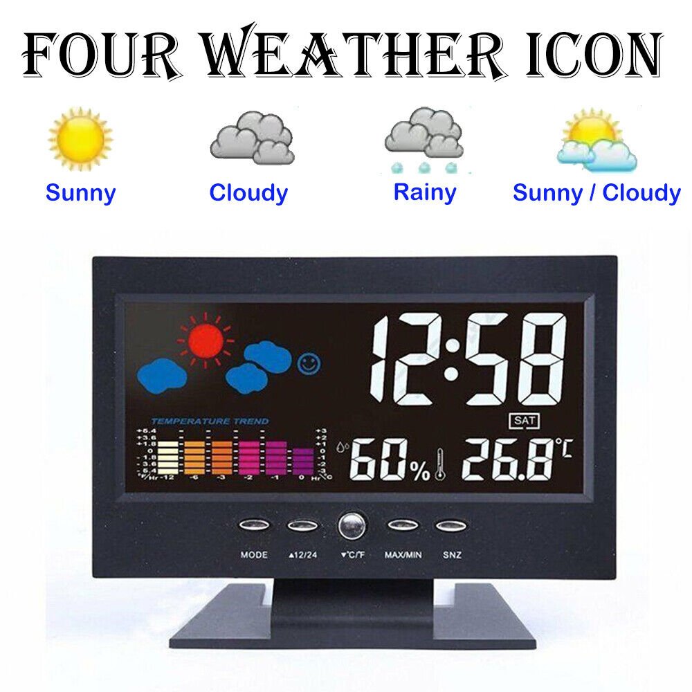 Digital Bedside LED Snooze Alarm Clock Time Temperature Day/Night Desktop Clocks