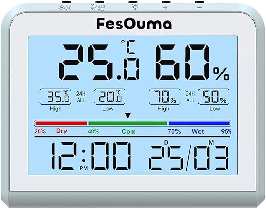 Digital Indoor Hygrometer Indoor Thermometer Room Humidity Meter Temperature Meter Backlight Humidity Monitor Room Thermometer Indoor with Clock
