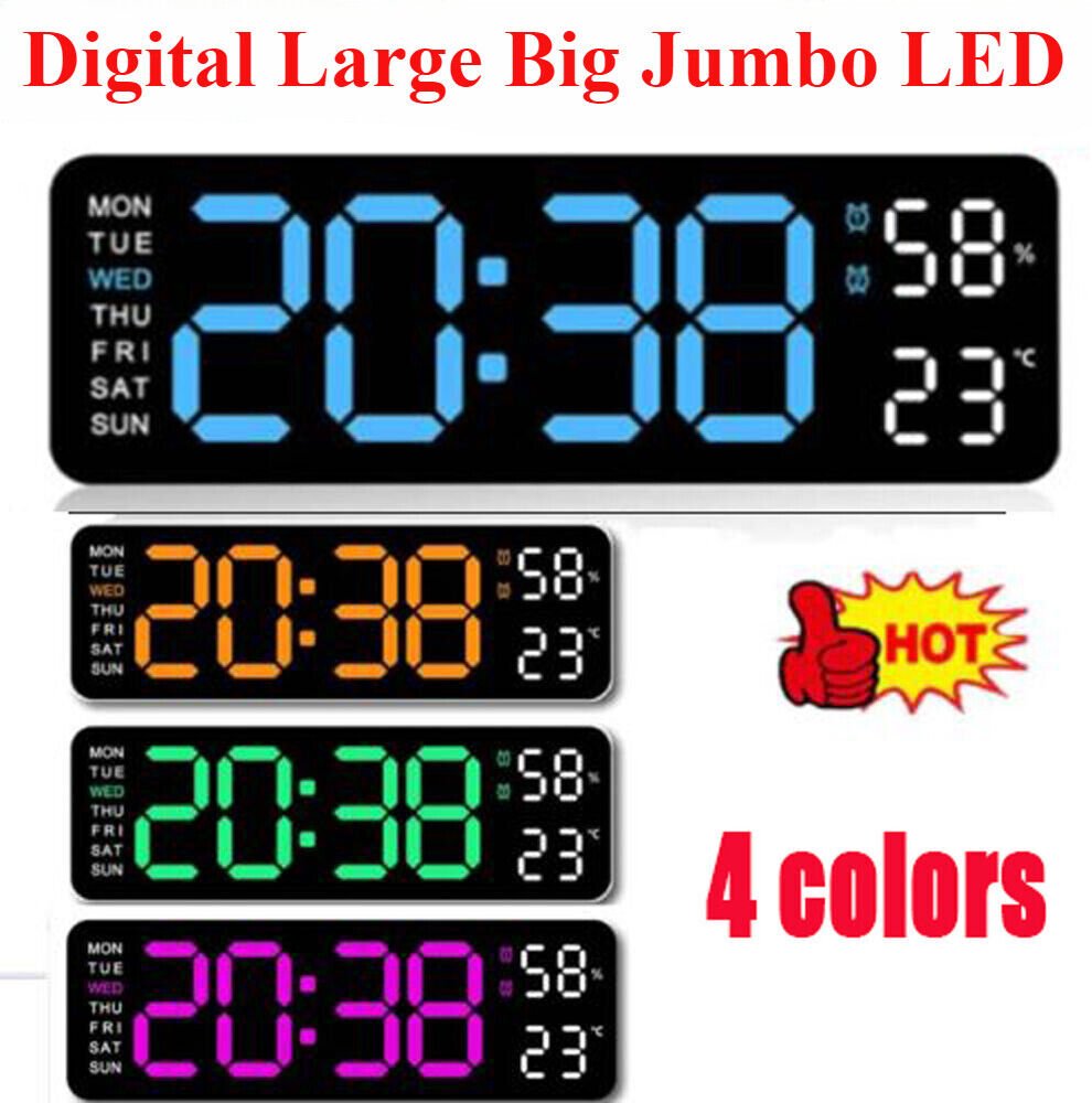 Digital Large Big Jumbo LED Wall Desk Clock Display with Calendar Temperature