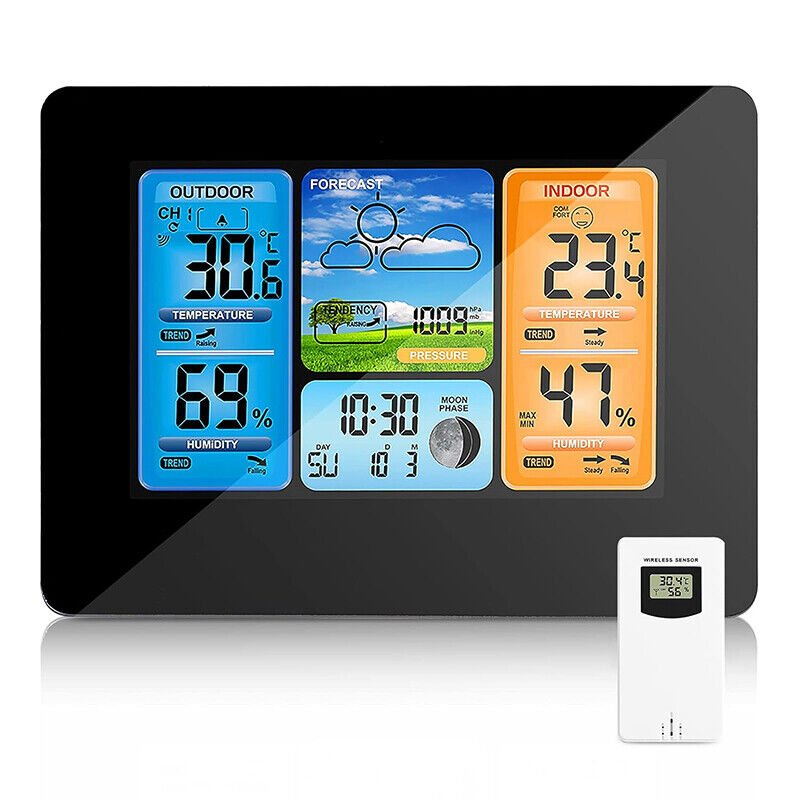 Digital LCD Indoor & Outdoor Weather Station Clock Calendar Thermometer Wireless