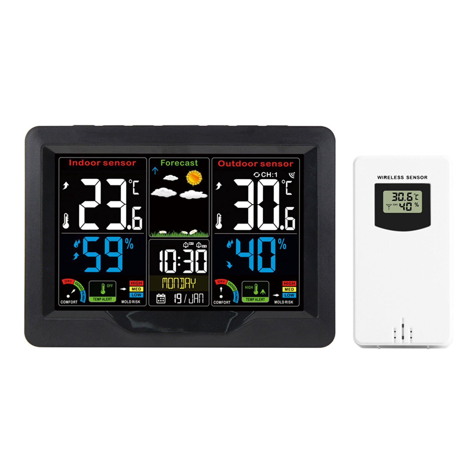 Digital LCD Weather Station Clock Indoor & Outdoor Calendar Thermometer Wireless