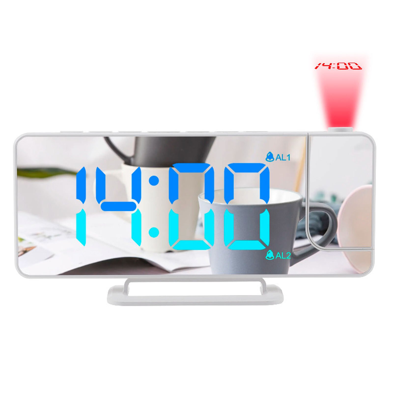 Digital Mirror Projection Alarm Clock RGB Light Time Display USB Charging Port