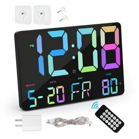 Digital Wall Clock, 11 . 5 LED Digital Alarm Clock Large Numbers Display w/Wireless Remote