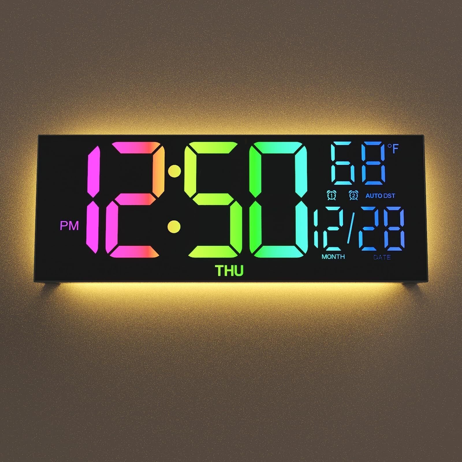 Digital Wall Clock Large Display, 13" Large Digital Wall Clock with RGB Color...