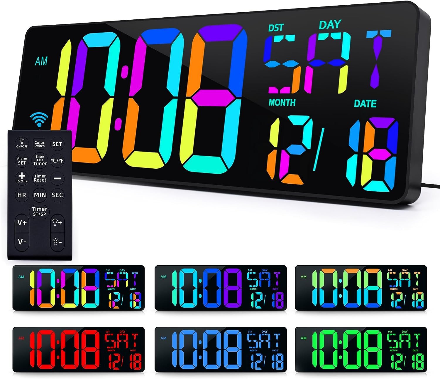 Digital Wall Clock Large Display, 16.5" LED Wall Clock RGB Color Changing, Count