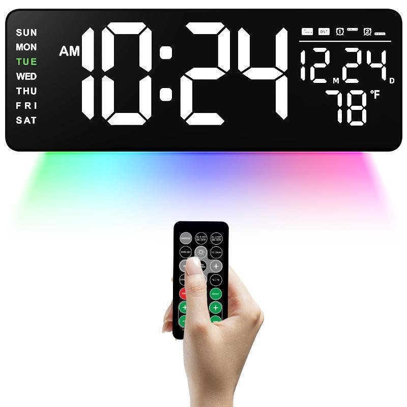 Digital Wall Clock, Remote Control Large Screen Wall Clock with Temperature Date