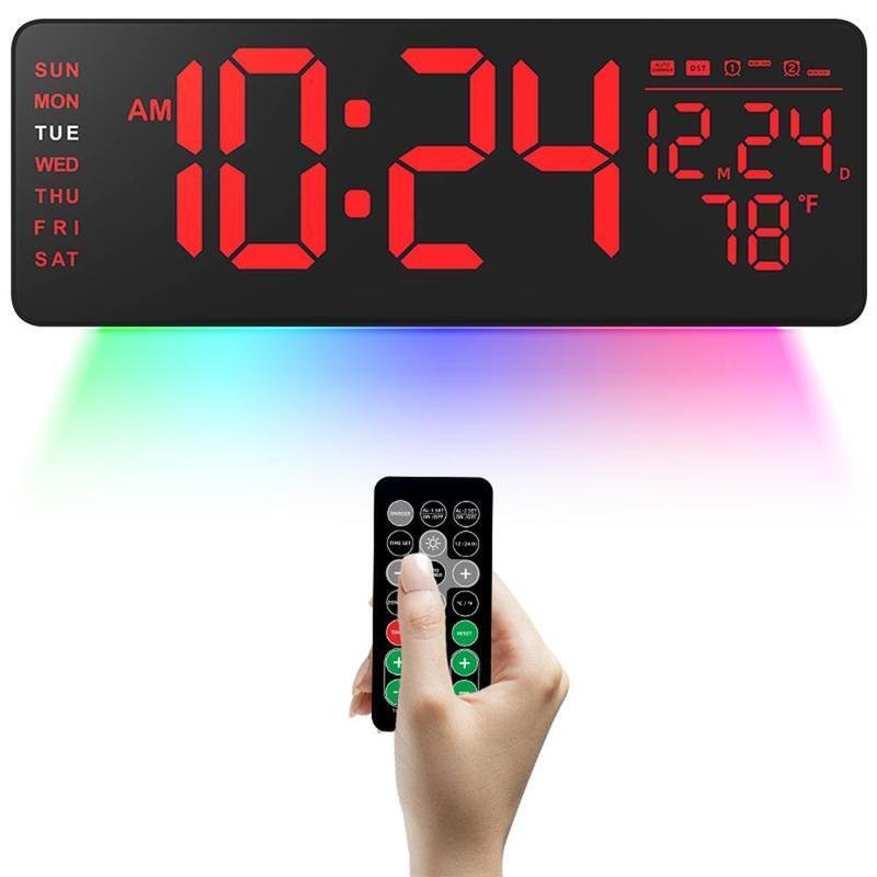 Digital Wall Clock, Remote Control Large Screen Wall Clock with Temperature Date