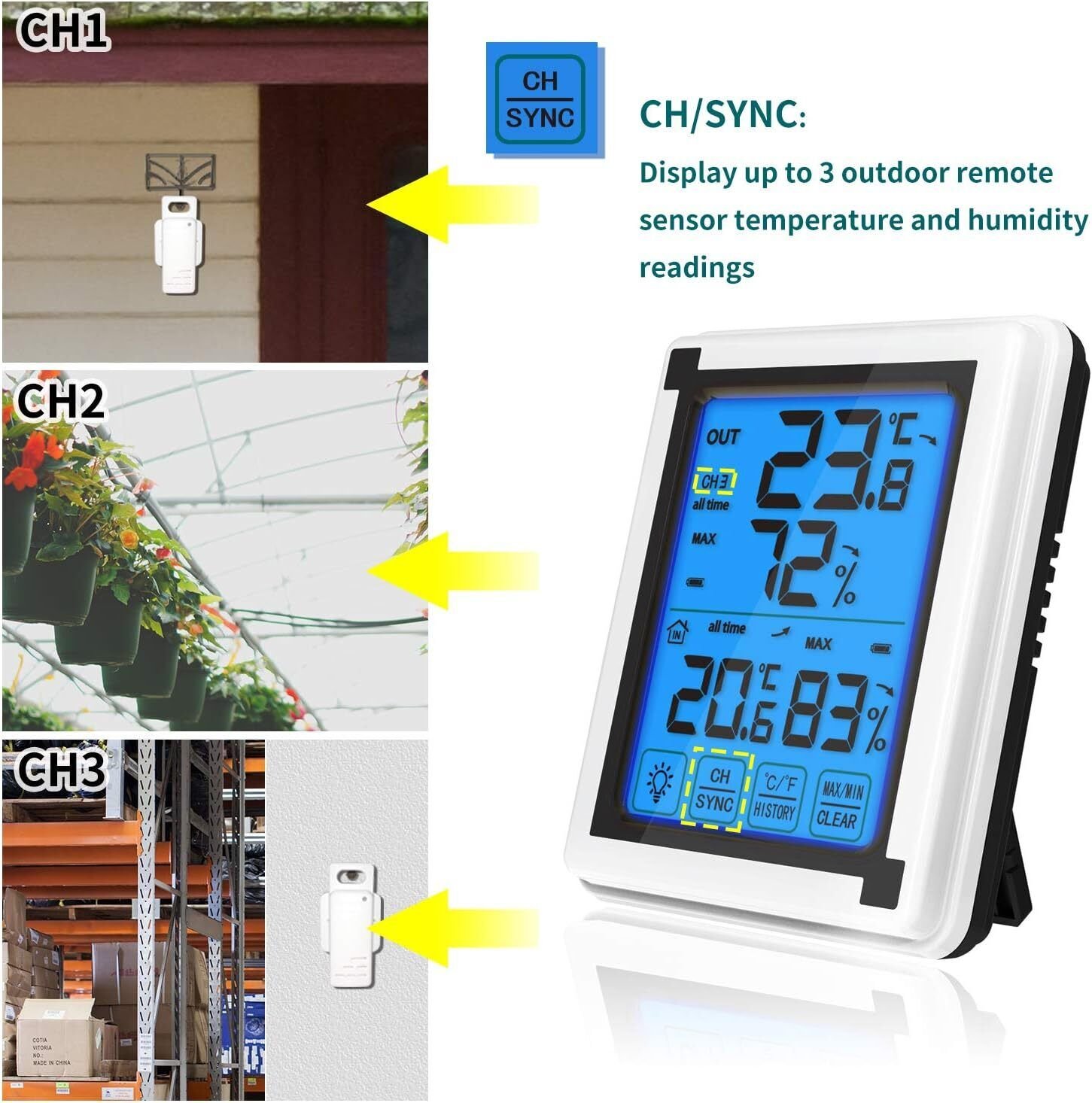 Digital Wireless Weather Station Clock Remote Sensor Indoor Outdoor Thermometer