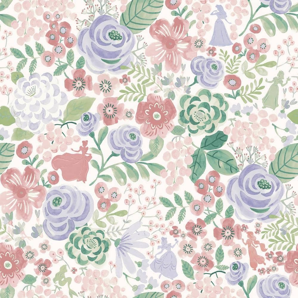 Disney Princess Purple Watercolor Floral Peel and Stick Wallpaper