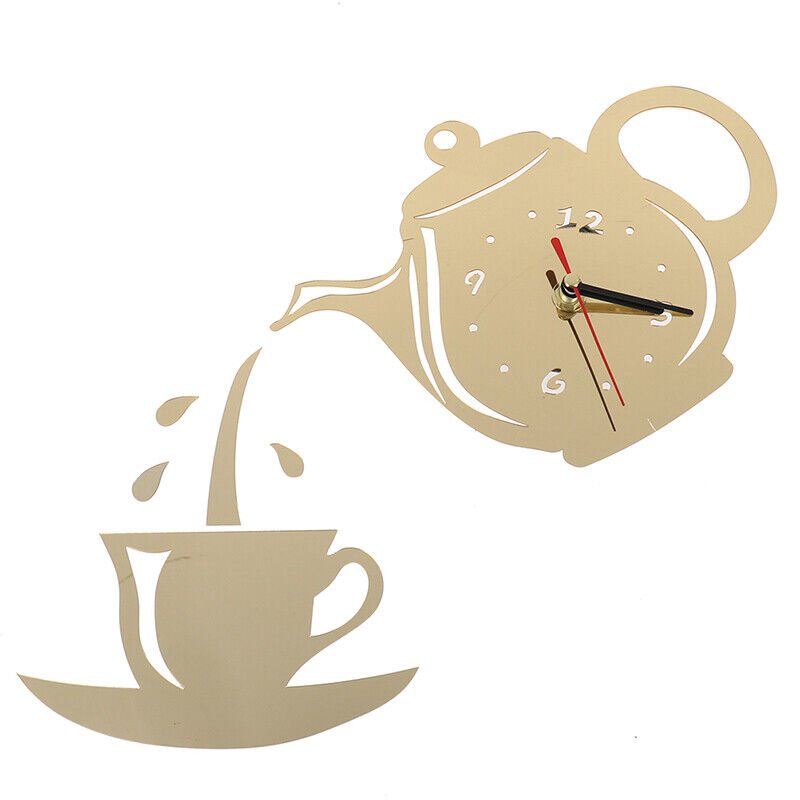 DIY Acrylic Coffee Cup Teapot 3D Wall Clock Decorative Kitchen Wall Clocks D WY4