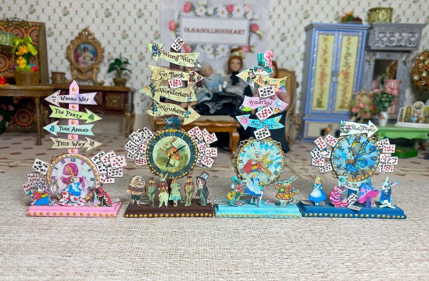 Doll Wall Clock Alice Fairy Tale Dollhouse Miniature Scale 1:12 Handmade