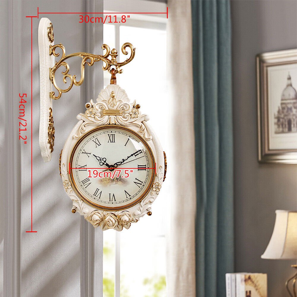 Double-Sided Wall Mounted Clock Accurate Pointer Clock Vintage Hanging Clock NEW