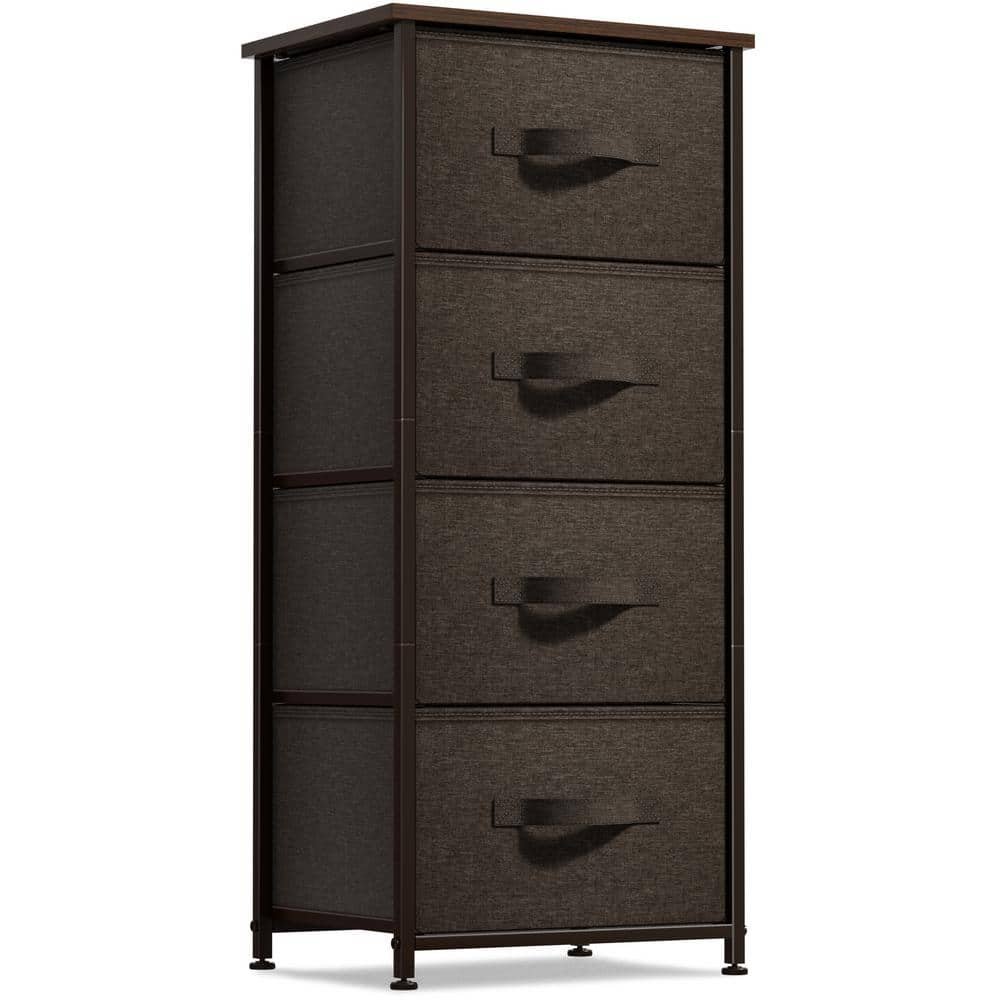 Drawer Brown Dresser Steel Frame Wood Top Easy Pull Fabric Bins 17.75...